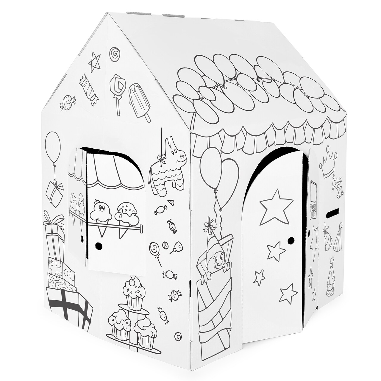 Easy Playhouse Birthday- Arts & Craft Cardboard Fort, Decorate & Personalize